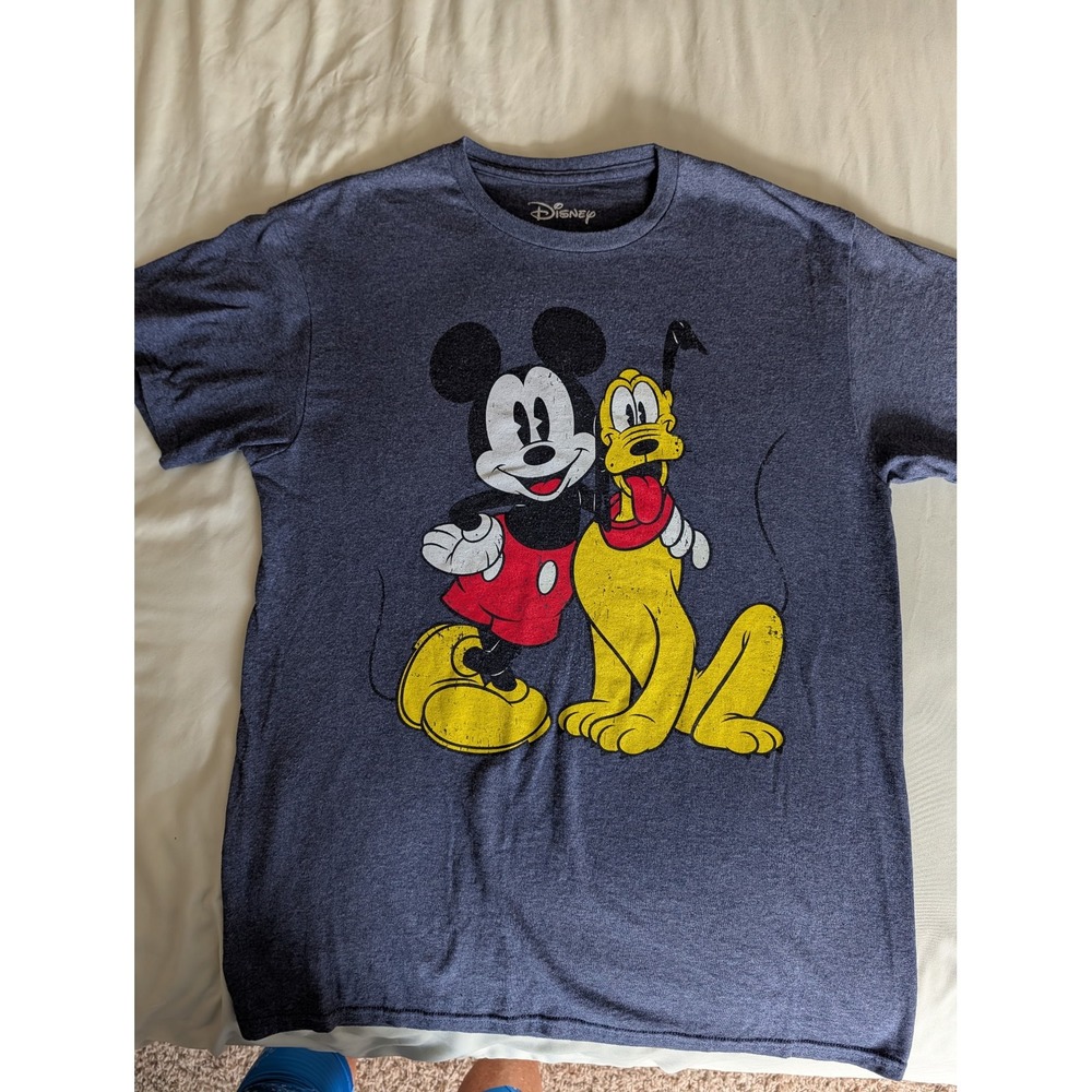 Disney Mickey Mouse Pluto Graphic T-Shirt Heather Navy Blue Mens Medium Casual
